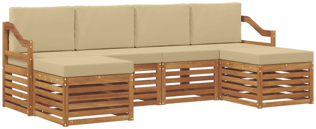 vidaXL Buiten - bank - set - 6 - st - 6-zits - Natuurlijk - en - Beige Natuurlijk en Beige