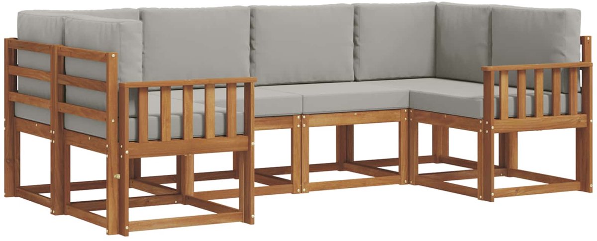 vidaXL Buiten - bank - set - 6 - st - 6-zits - Naturel - en - lichtgrijs Naturel en lichtgrijs