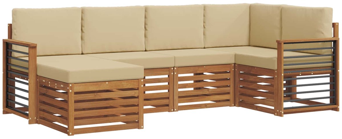 vidaXL Buiten - bank - set - 6 - st - 5-zits - Natuurlijk - en - Beige Natuurlijk en Beige