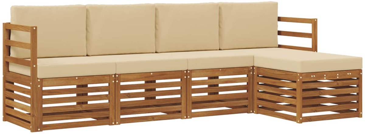 vidaXL Buiten - bank - set - 5 - st - 5-zits - Natuurlijk - en - Beige Natuurlijk en Beige