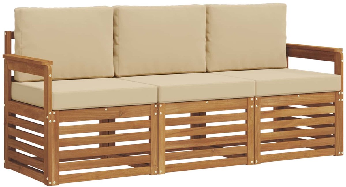 vidaXL Buiten - bank - set - 3 - st - 3-zits - Natuurlijk - en - Beige Natuurlijk en Beige