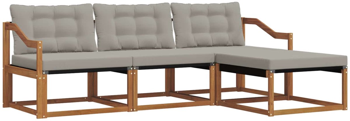 vidaXL Buiten - bank - set - 4 - st - 4-zits - Naturel - en - lichtgrijs Naturel en lichtgrijs