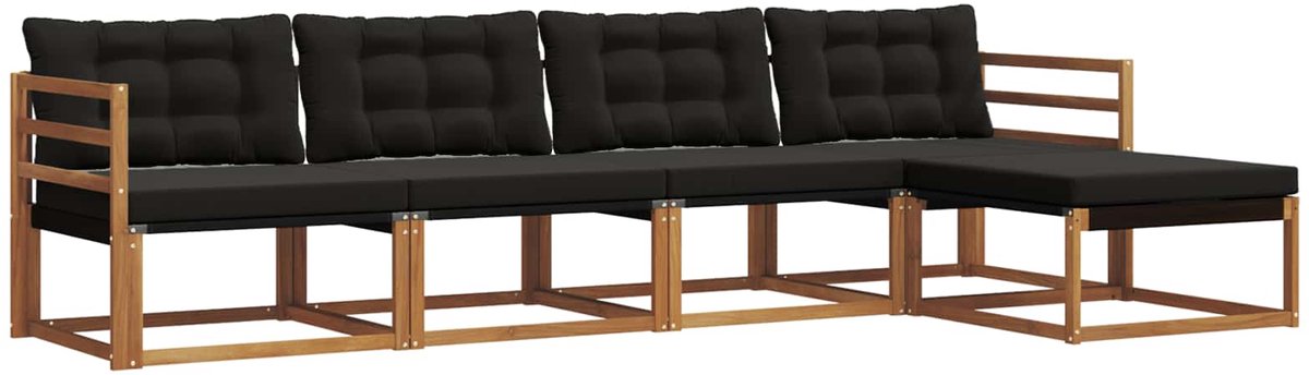 vidaXL Buiten - bank - set - 5 - st - Naturel - en - Zwart Naturel en Zwart