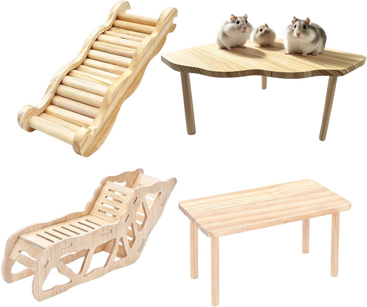 Hamster Klimladder - Kooi Accessoires - Kooi Verrijking - Natuurlijk Hout - 32x17x6 cm - Houtkleur