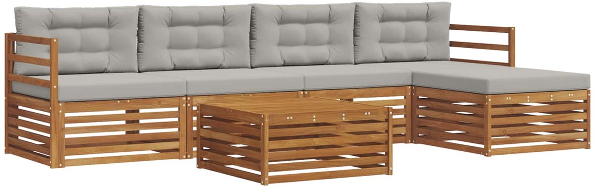 vidaXL Buiten - bank - set - 6 - st - 5-zits - Naturel - en - lichtgrijs Naturel en lichtgrijs