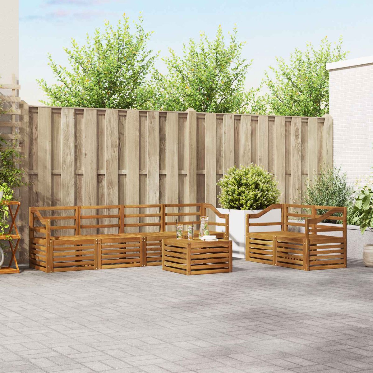 vidaXL Buiten - bank - set - 7 - st - 6-zits - Naturel - Massief - Acacia - Hout