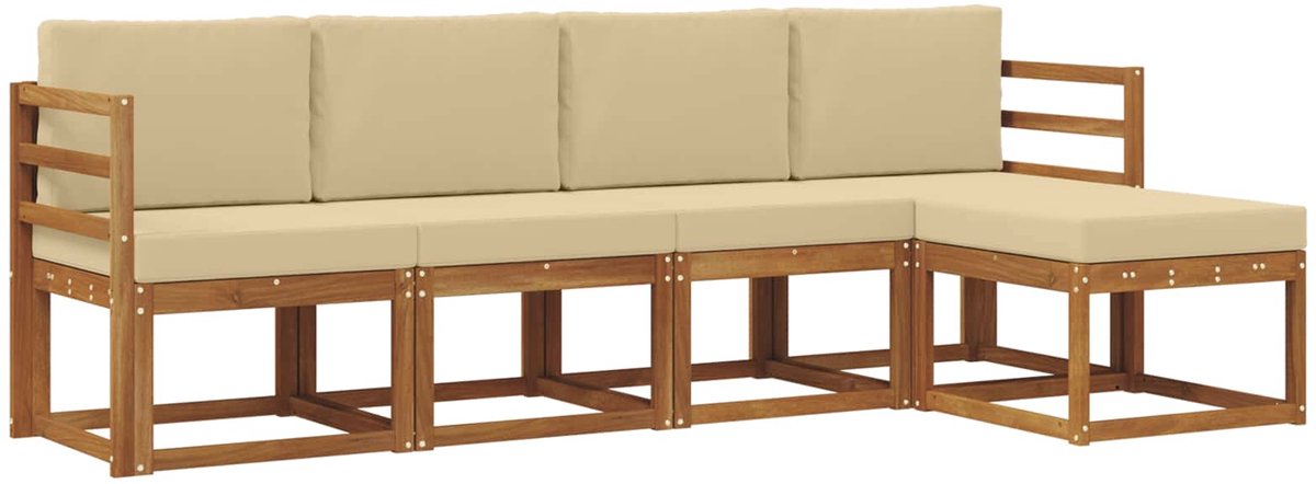vidaXL Buiten - bank - set - 5 - st - 5-zits - Natuurlijk - en - Beige Natuurlijk en Beige