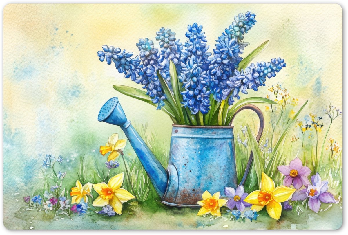 Placemats 45x30 cm - Placemat kunststof - 1 stuk - Gieter - Lavendel - Bloesems - Borden onderleggers - Decoratie voor op tafel - Keuken tafeldecoratie accessoires - Vinyl onderlegger - Tafelversiering
