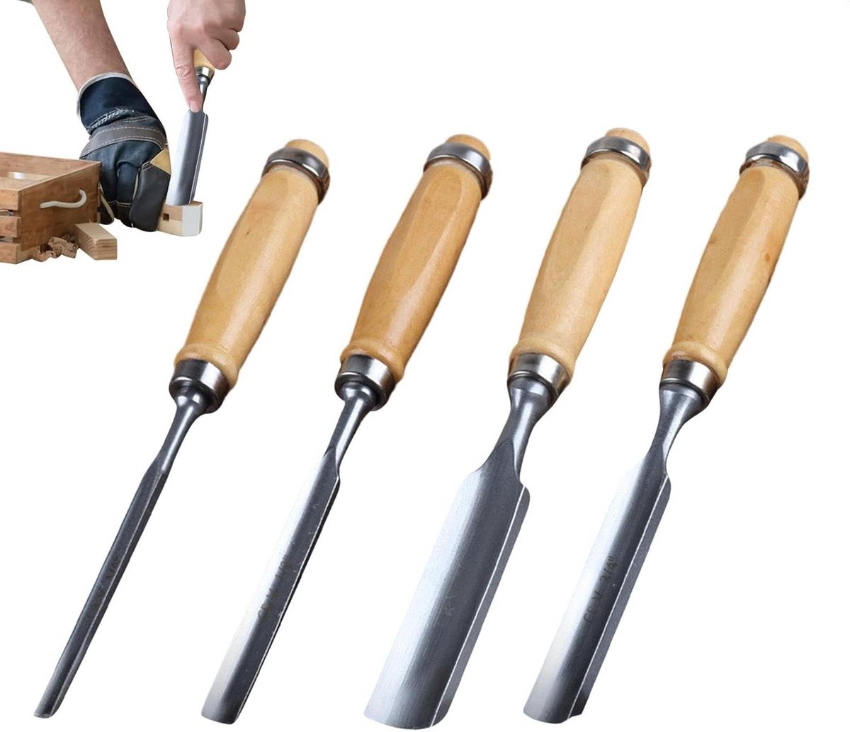 Guts voor Houtsnijwerk - Beitelset Houtbewerking - Precisie Houtsnijden - Chroom-Vanadium Staal - 4 stuks 6-24mm - Natuurlijk Hout
