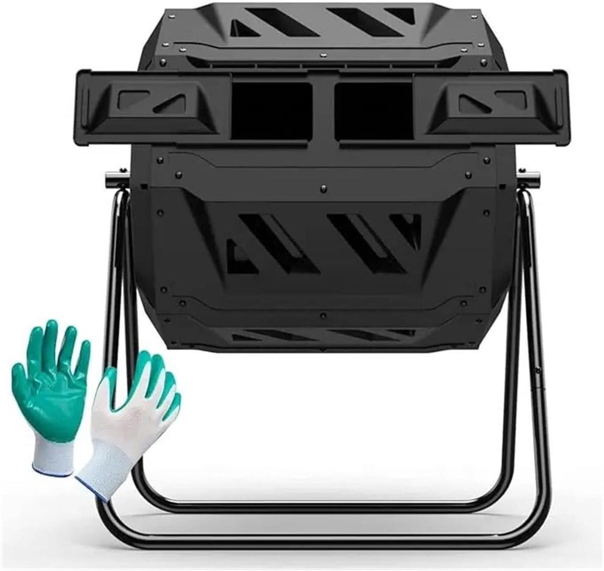 Compostbak Dubbele Kamer - Composttrommel Tuinafval - Compost Maken - Snelle Compostering - 43 Gallon - Zwart