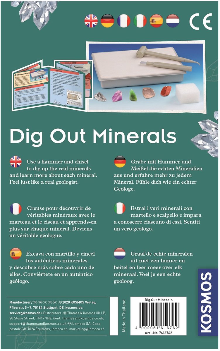 Kosmos Dig Out Minerals – Experimenteerset – Graaf kleurrijke edelstenen op en ontdek de wereld van mineralen – Inclusief bergkristal, rozenkwarts, amethist en meer – Mineralen uitgraven — afbeelding 6