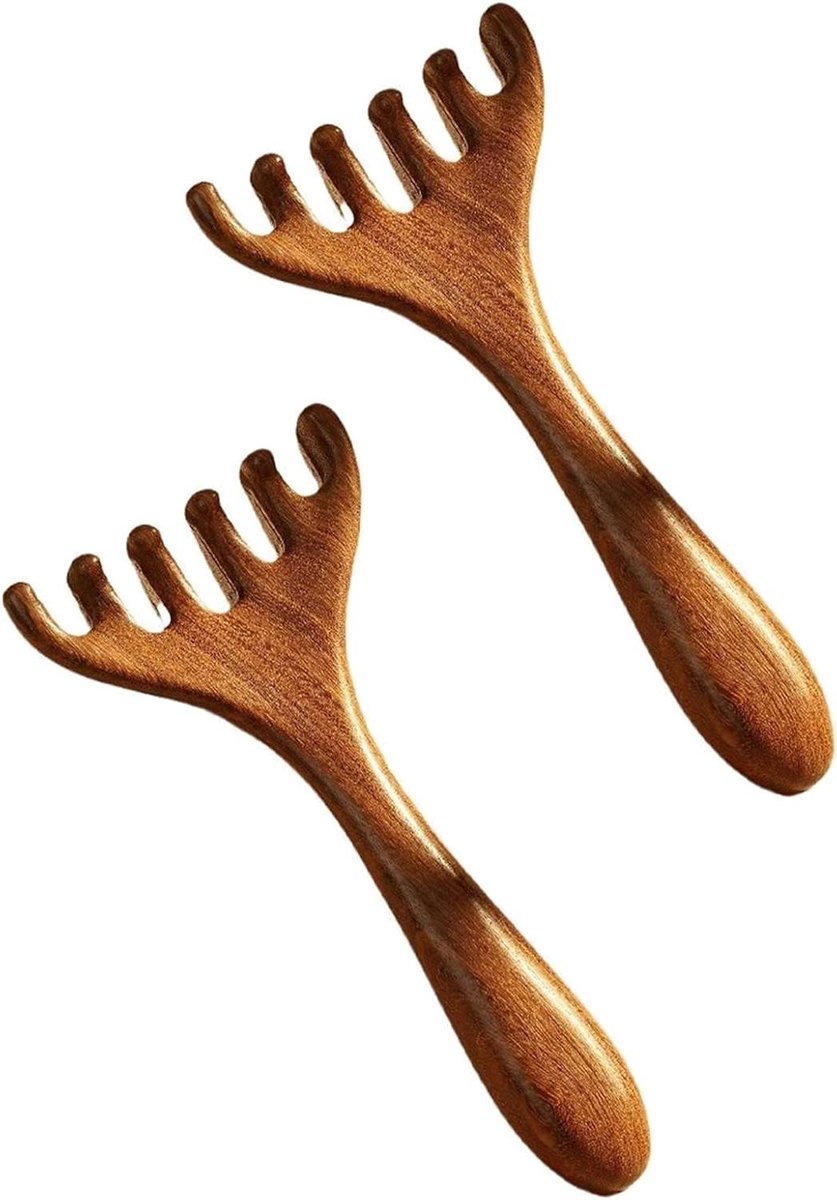 Meridiaan Massagekam - Hoofdhuid Massager Kam - Stress Verlichten - Zes-klauw Ontwerp - 13 x 6 x 2 cm - Houtkleur