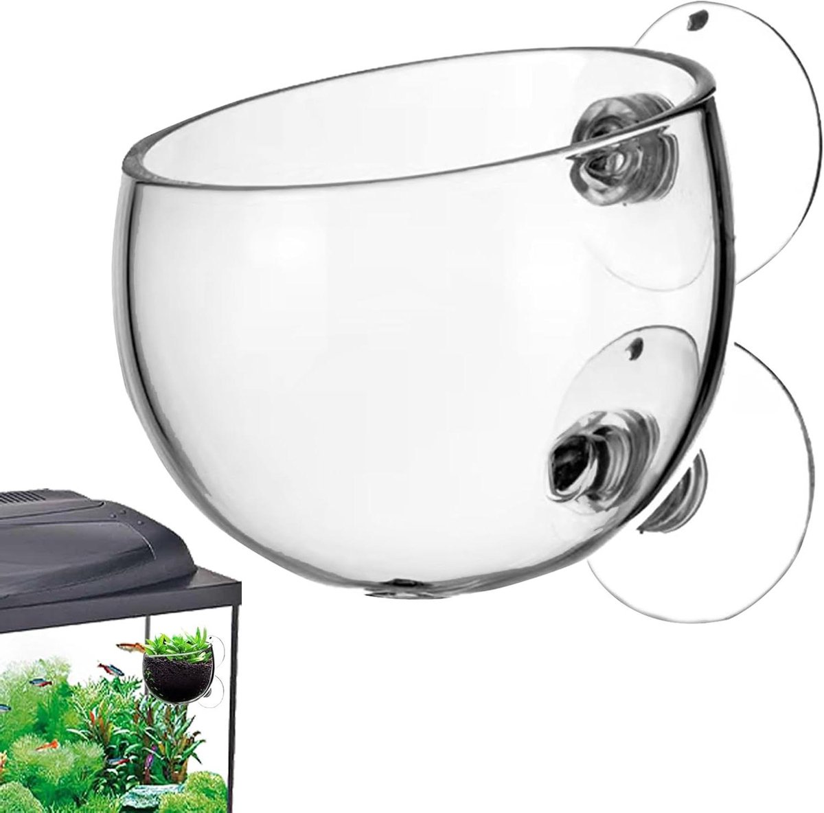 Aquarium Planter - Vis Tank Plantenbak - Aquarium Decoratie - Zuignap Bevestiging - 6x6x7cm - Transparant