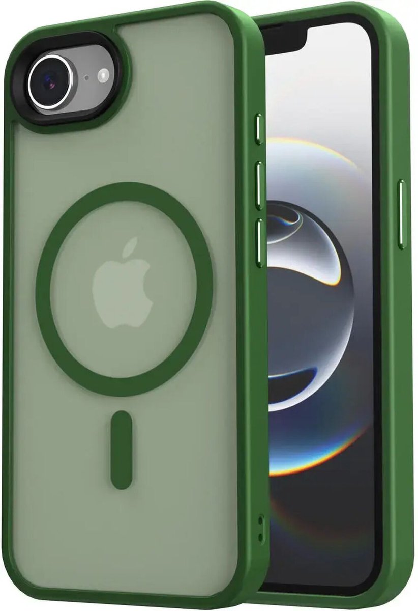 Hoesje Geschikt voor iPhone 17e / 16e - Compatibel met MagSafe / Qi2 - Matte Beschermhoes - Back Cover met Magneet - Donker Groen