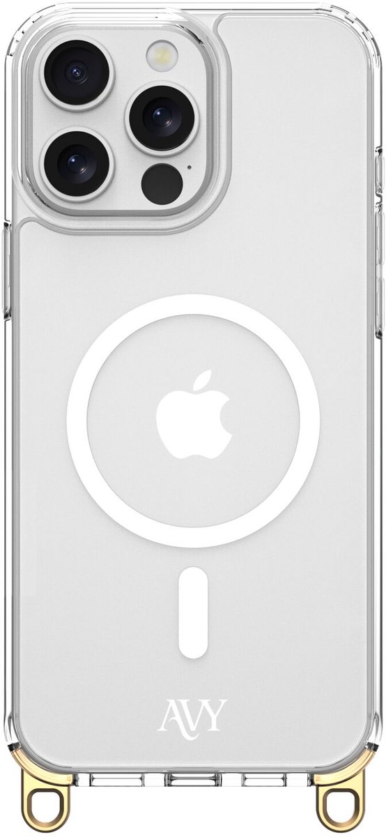 AVY Transparant Hoesje | Geschikt voor Apple iPhone 15 Pro Max | Compatibel met MagSafe | Clear Case | Haakjes voor koord