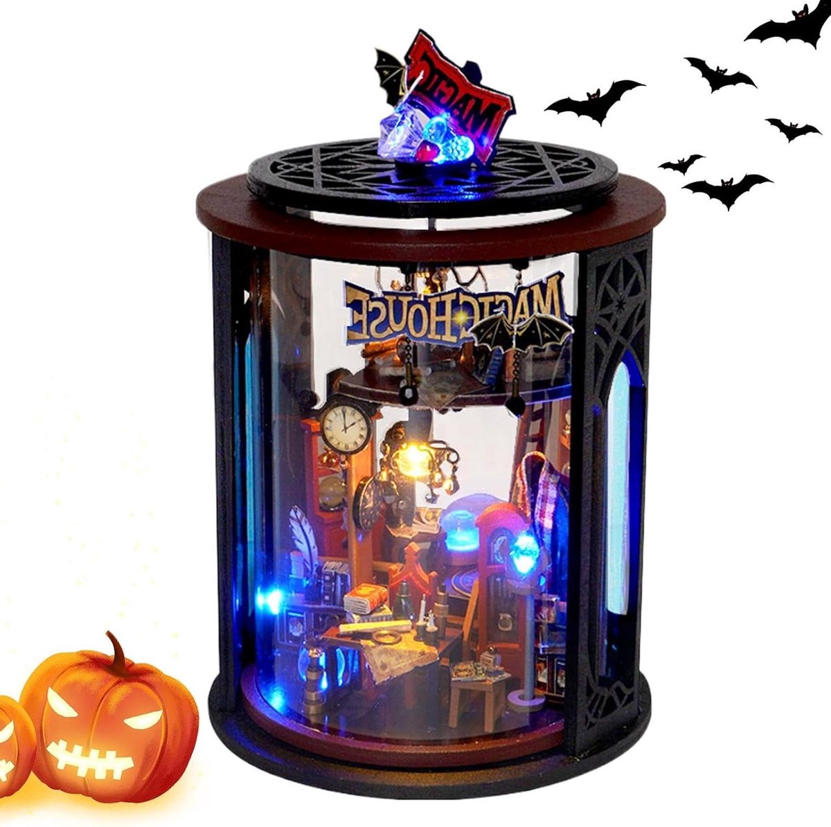 Miniatuurhuis Bouwset - Poppenhuis Kit - Hobby Knutselen - Met LED Verlichting - 18 x 18 x 6 cm - Houtkleurig