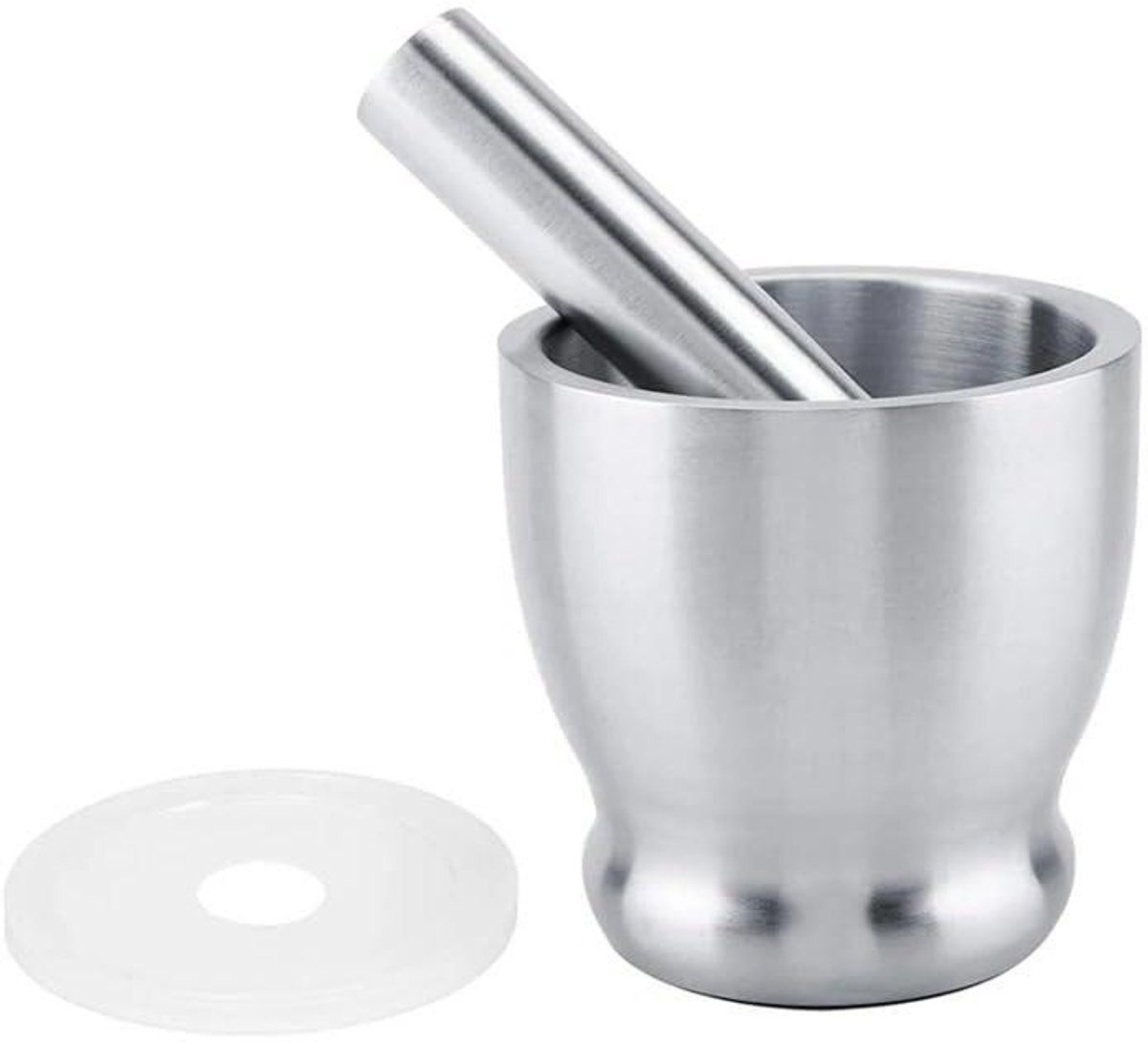 Vijzel met stamper - Mortier set - Kruiden malen - Roestvrij staal - 500 gram - Zilver