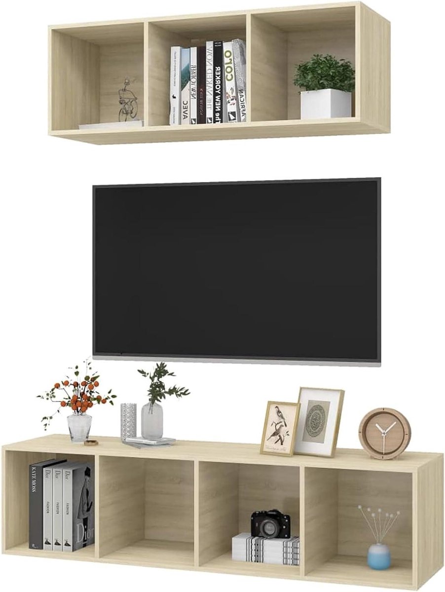 Tv-set - Opbergkasten - Woonkamer Inrichten - Wandmontage - 2 stuks - Sonoma Eik