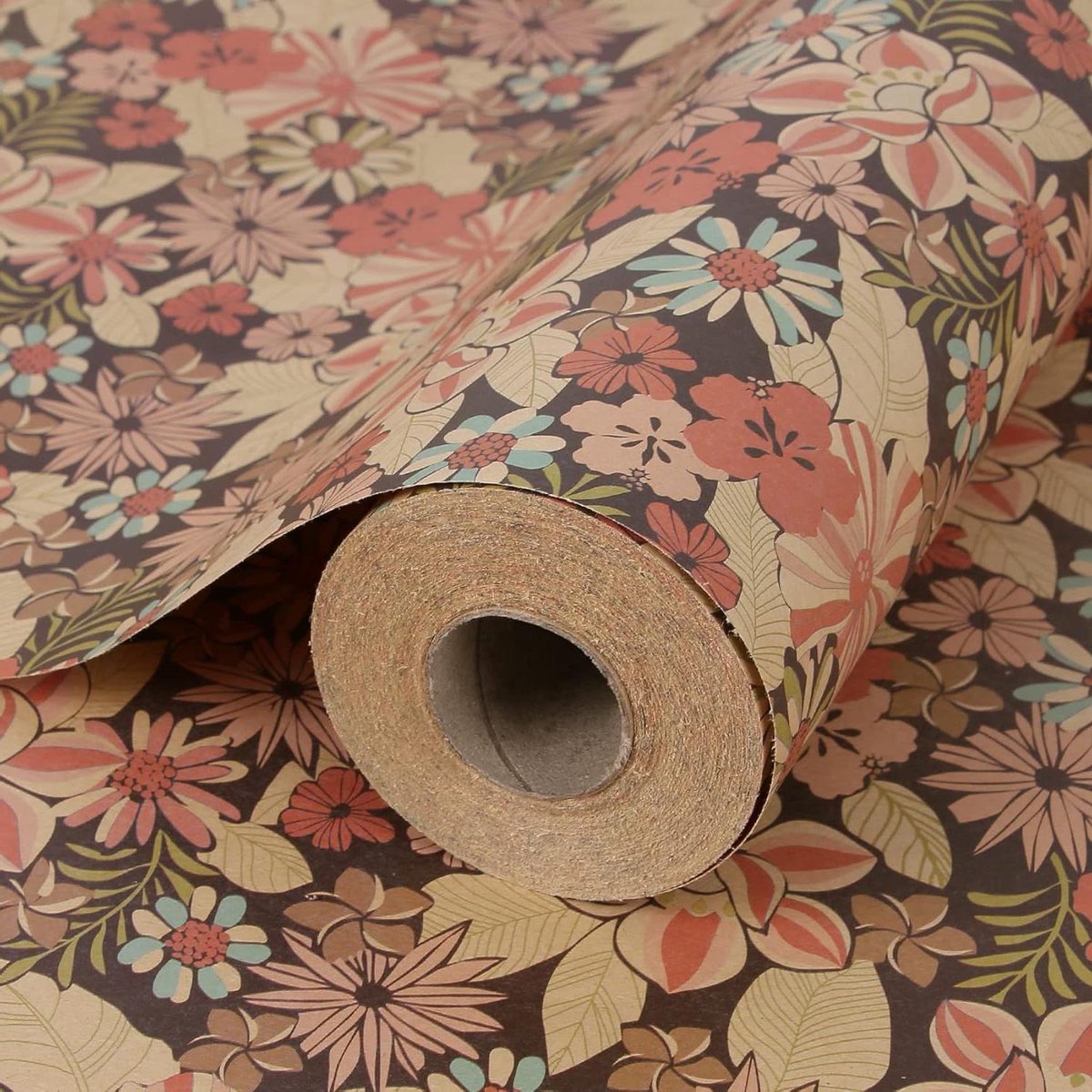 Kraft Inpakpapier - Bloemenpapier Cadeau - Cadeaus Versieren - Dubbelzijdig Ontwerp - 43 cm Breed - Natuurlijk Bruin