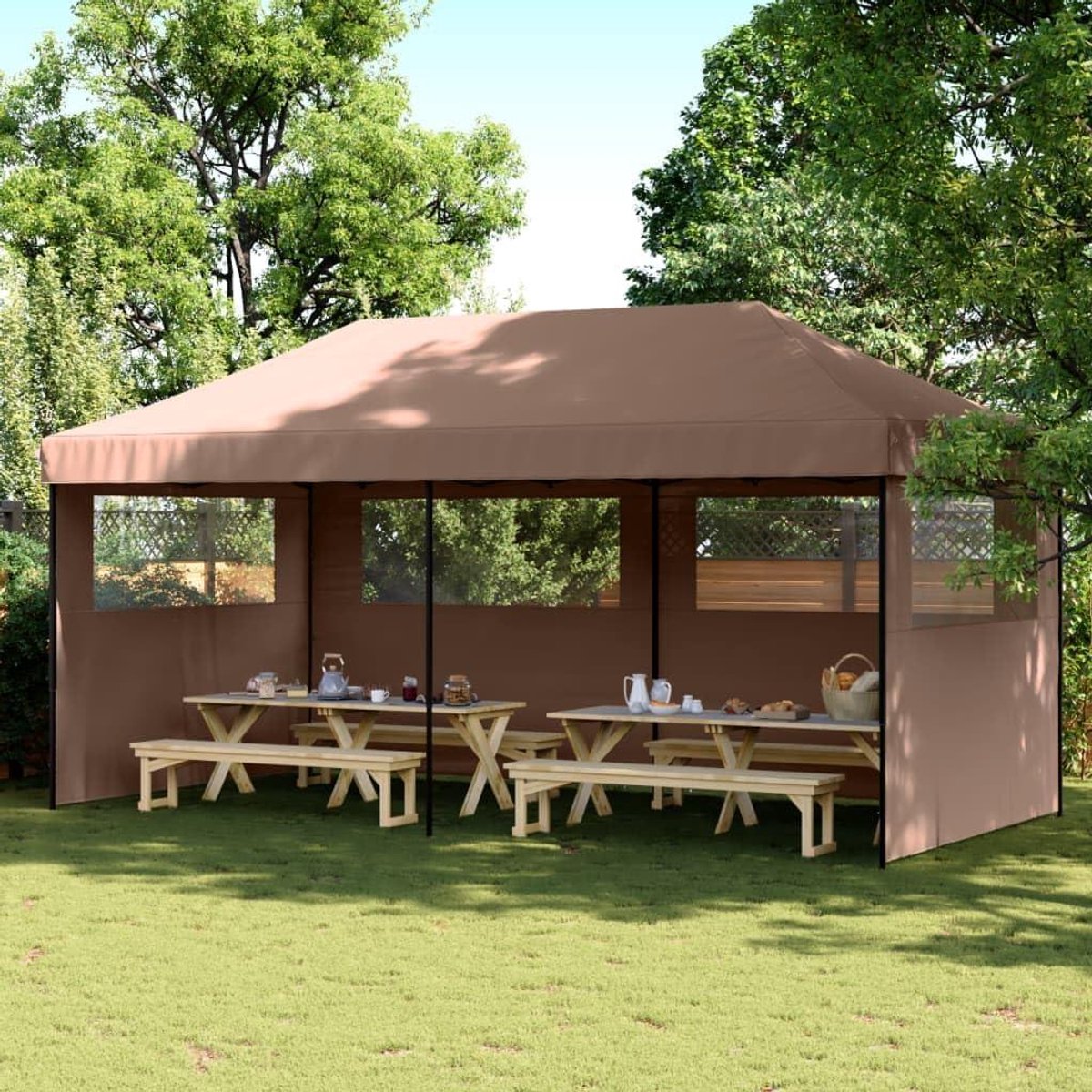 Opvouwbare Partytent - Pop-up Paviljoen - Buitenfeesten Organiseren - Met 3 Zijwanden - Niet Gespecificeerd - Bruin