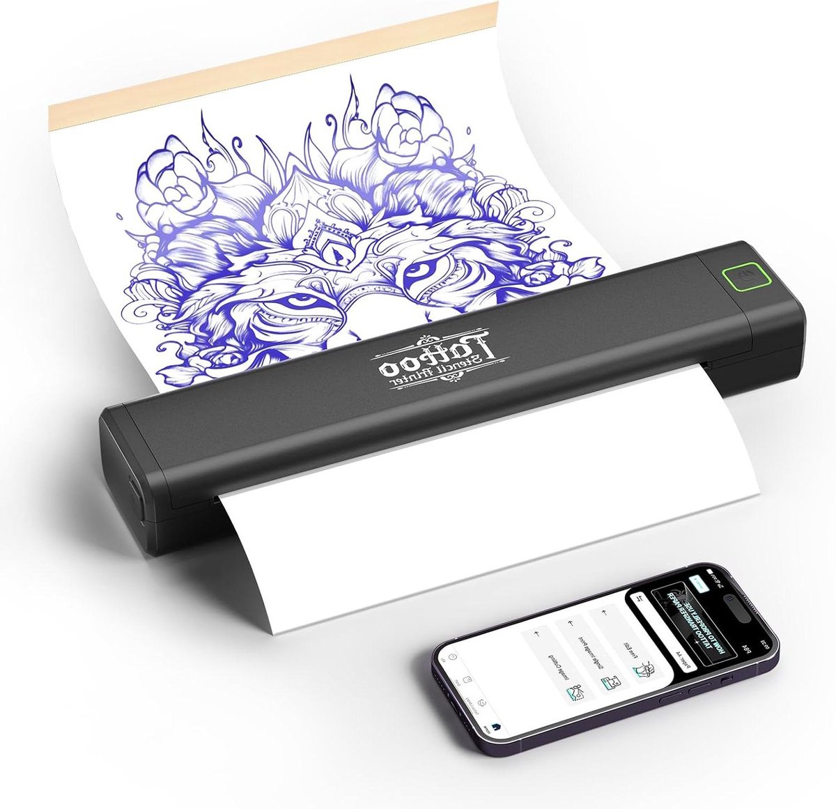 Thermische Printer - Draagbare Printer - Sjablonen Printen - Draadloze Bluetooth Verbinding - 325 x 105 x 85 cm - Zwart