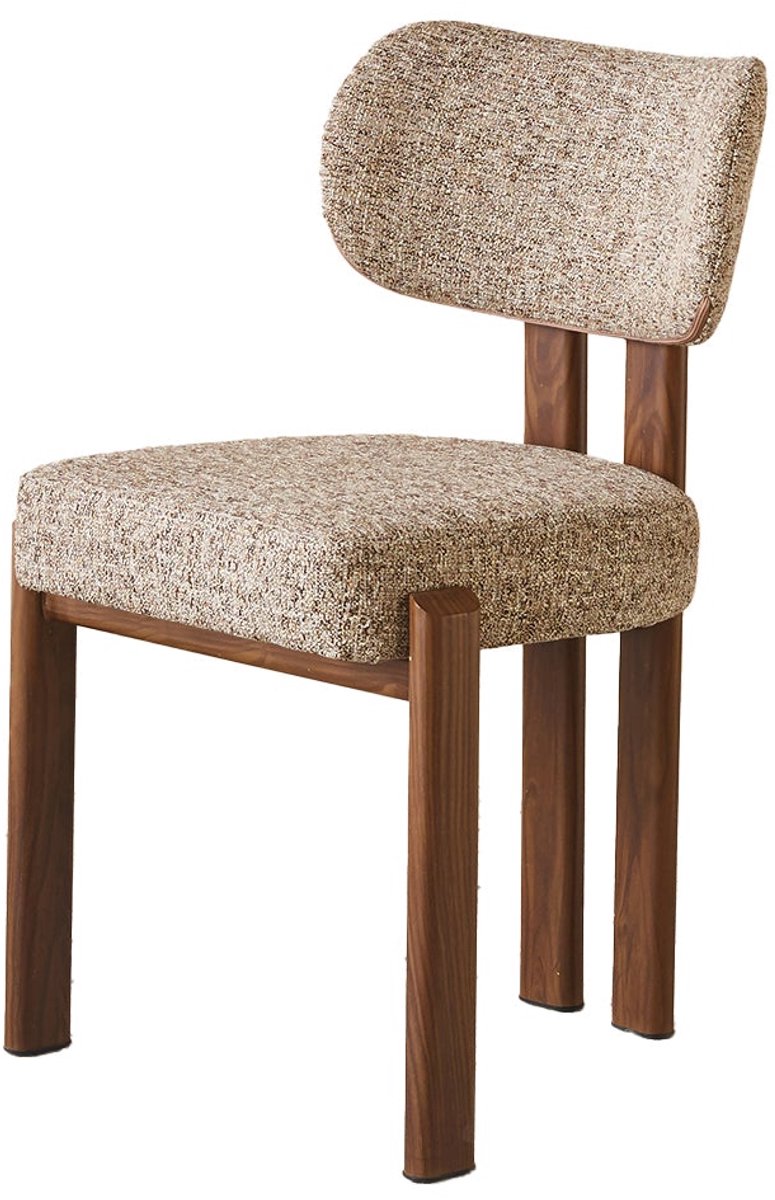 Lizzely Garden & Living Eetkamerstoel Japandi bruin chenille Naomi walnoot poten japanse stijl eetstoel zetel