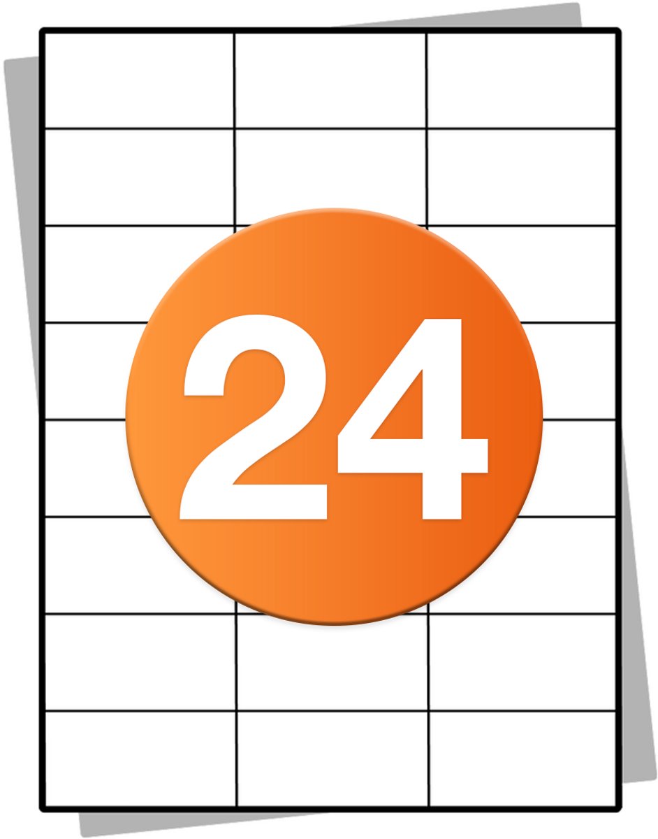 A4 Stickervellen - Adres Etiketten Stickers - Geschikt Inktjet en Laser Printers - 24 Per Vel - 70x36mm