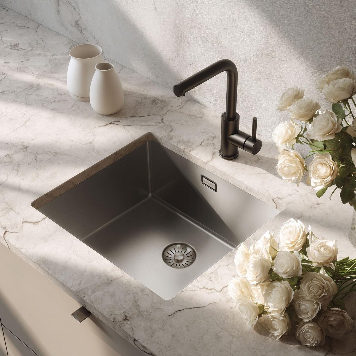 Pure.Sink Comfort Speciale 35cm korte RVS spoelbak 40x35 cm ruimte besparend PCM4035-02