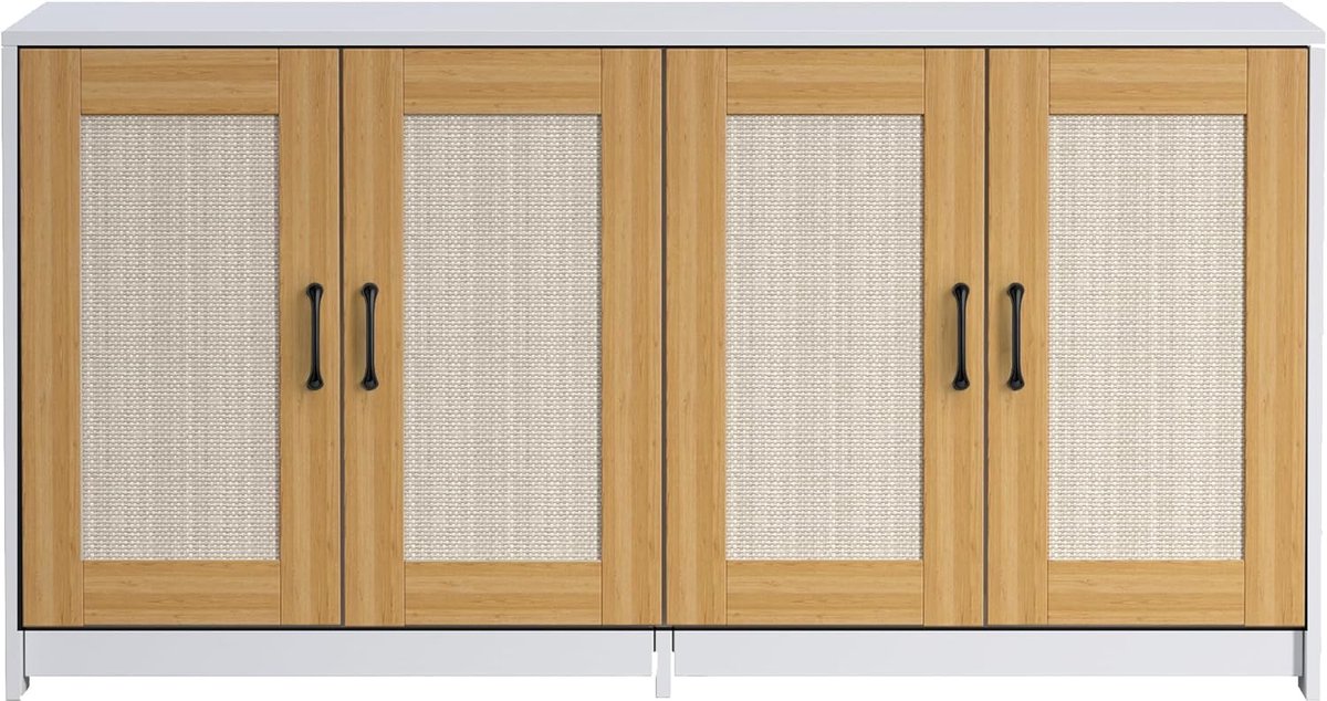 Tv-meubel-kattenbak met twee deuren-verborgen houten kattenbakkast met opbergruimte- krabpaal- kattenhuis- 120 x 50 x 61-5 cm-wit