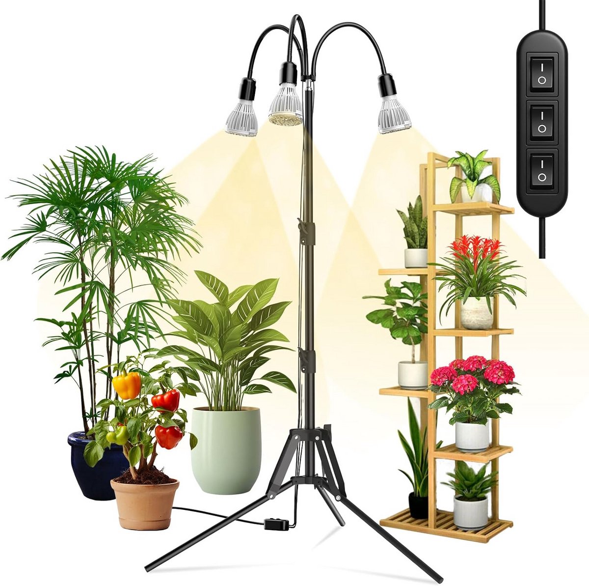 Groeilamp Statief - Plantenlamp - Binnenplanten Verzorgen - Verstelbare Hoogte - 40-110 cm - Zwart