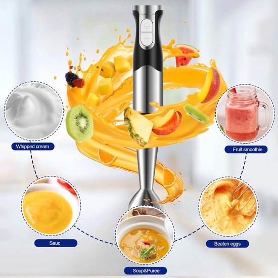 Staafmixer Set - Keukenmixer - Maaltijden Bereiden - 6-in-1 Functionaliteit - 600 ml Kom - Zilver — afbeelding 2
