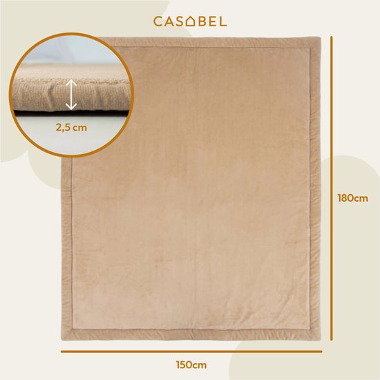 CASABEL Baby speelmat van fluweel in crèmewit 150×180 cm, dik en zacht, schuim, antislip onderkant — afbeelding 3