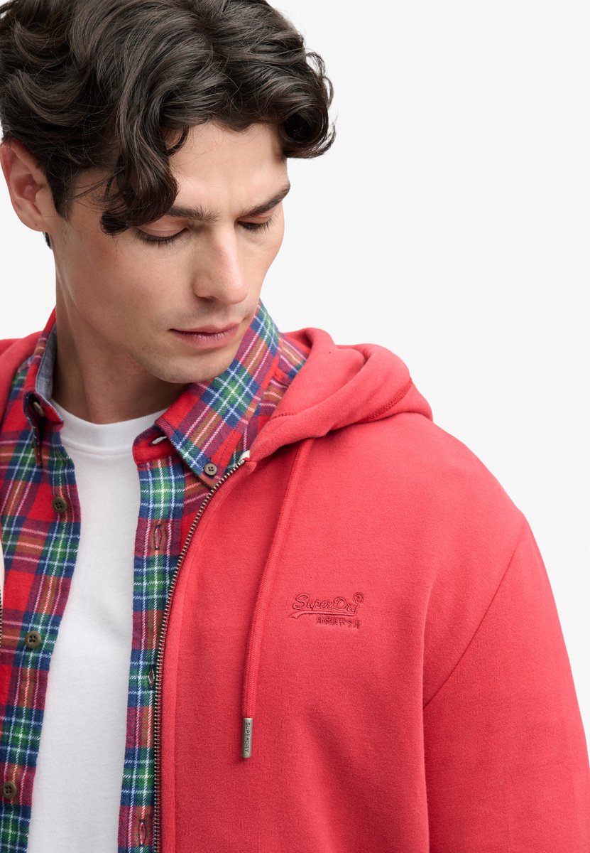 Superdry Essential Logo Half Brushed Zip Hoodie Heren Hoodies Rood