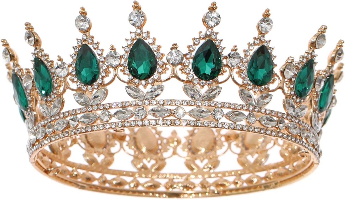 Koningin Kroon - Tiara Prinses - Feestelijk Accessoire - Strass Kristal - 53 cm Hoog - Zilver