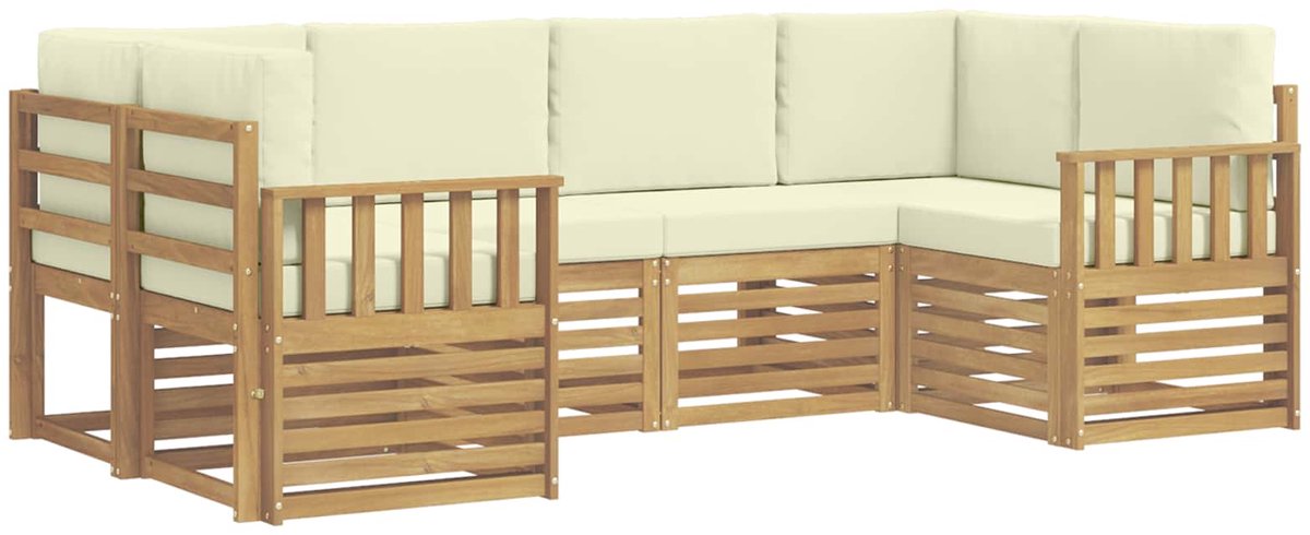 vidaXL Buiten - bank - set - 6 - st - 6-zits - Wit - en - Crème - Polyester Wit en crème