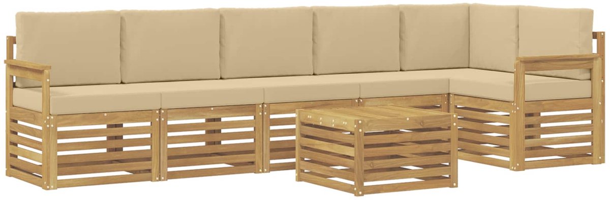 vidaXL Buiten - bank - set - 7 - st - 6-zits - Wit - en - Beige - Polyester Wit en Beige