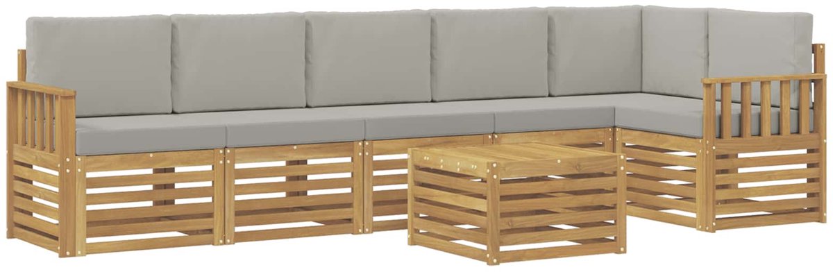 vidaXL Buiten - bank - set - 7 - st - 6-zits - Wit - en - Lichtgrijs - Polyester Wit en Lichtgrijs