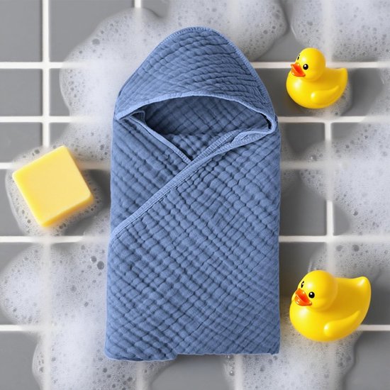 Baby Badcape - Baby Handdoek met Capuchon - Baby Verzorgen - Zacht en Sneldrogend - 89 x 89 centimeter - Donkerblauw — afbeelding 5