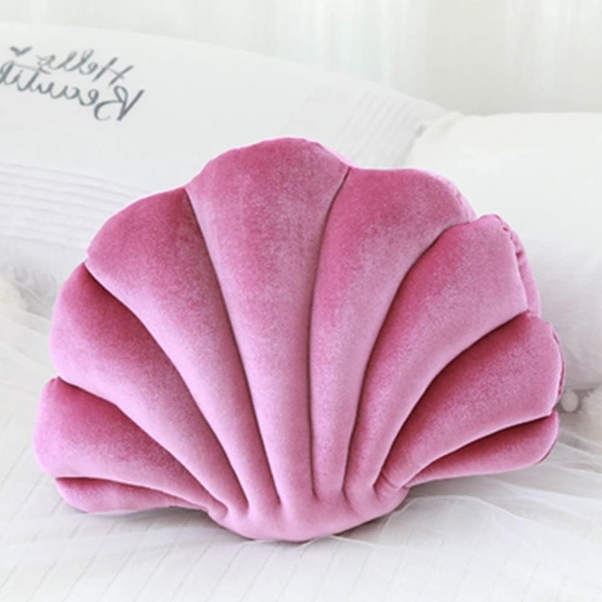 Accent Kussen in Schelpvorm, Schattig Schelp Kussen voor Bank, Stoel, Woonkamer en Slaapkamer, Decoratief Vloerkussen (13x25cm) (Bordeaux)