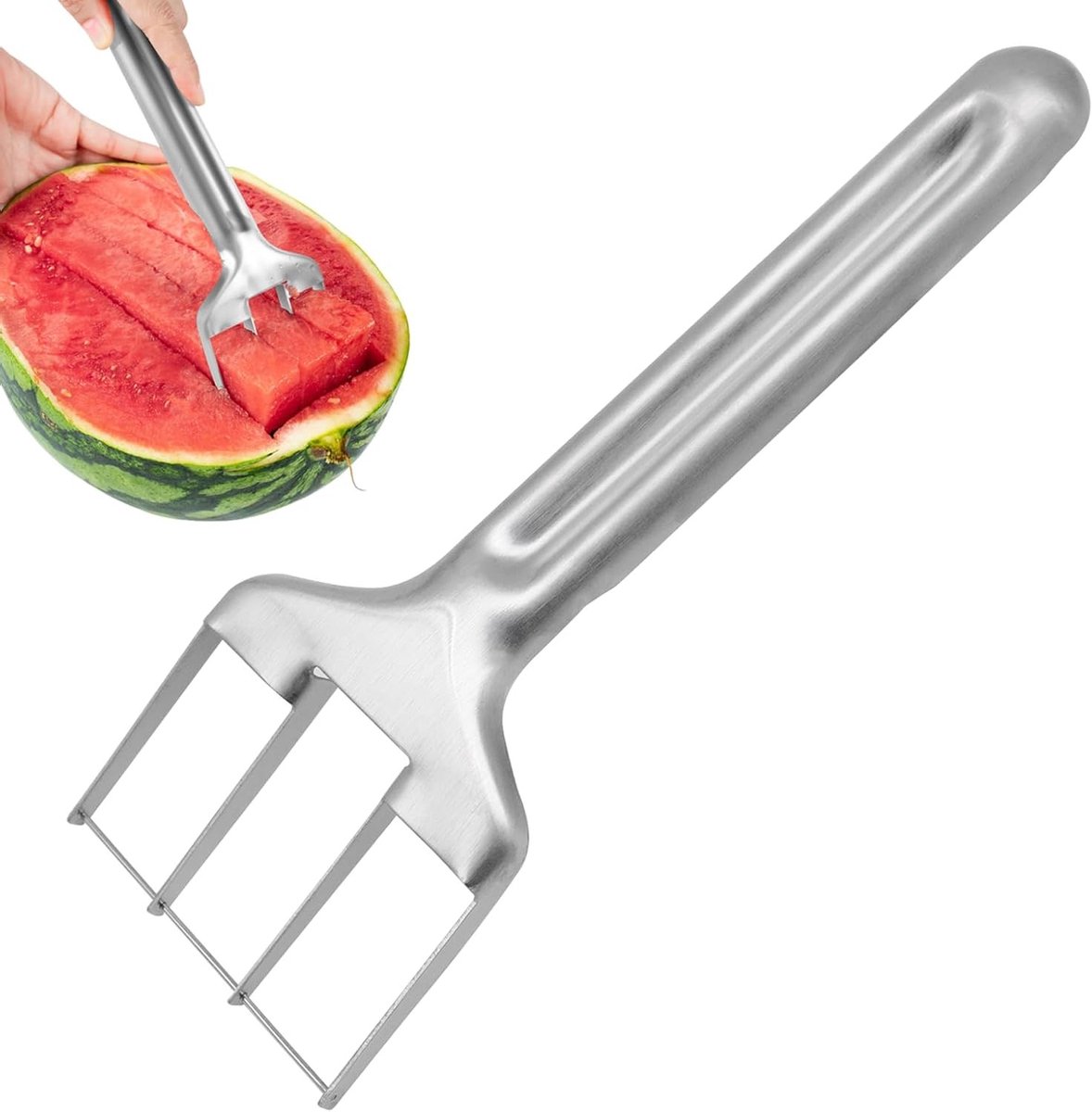 Stainless Steel Watermelon Cutter - Drievoudige Snijder voor Meloenen, Ideaal voor Familiefeesten, Kampeertochten en Picknicks