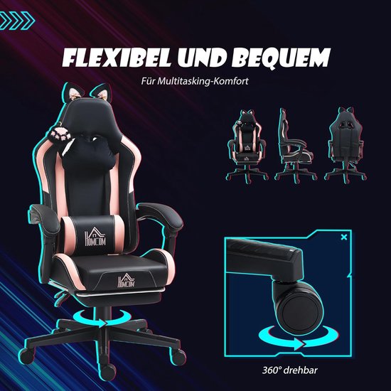 Gamingstoel met kattenoren - Gamer stoel - Comfortabel gamen - Verstelbare rugleuning - 124 cm hoog - Zwart — afbeelding 4