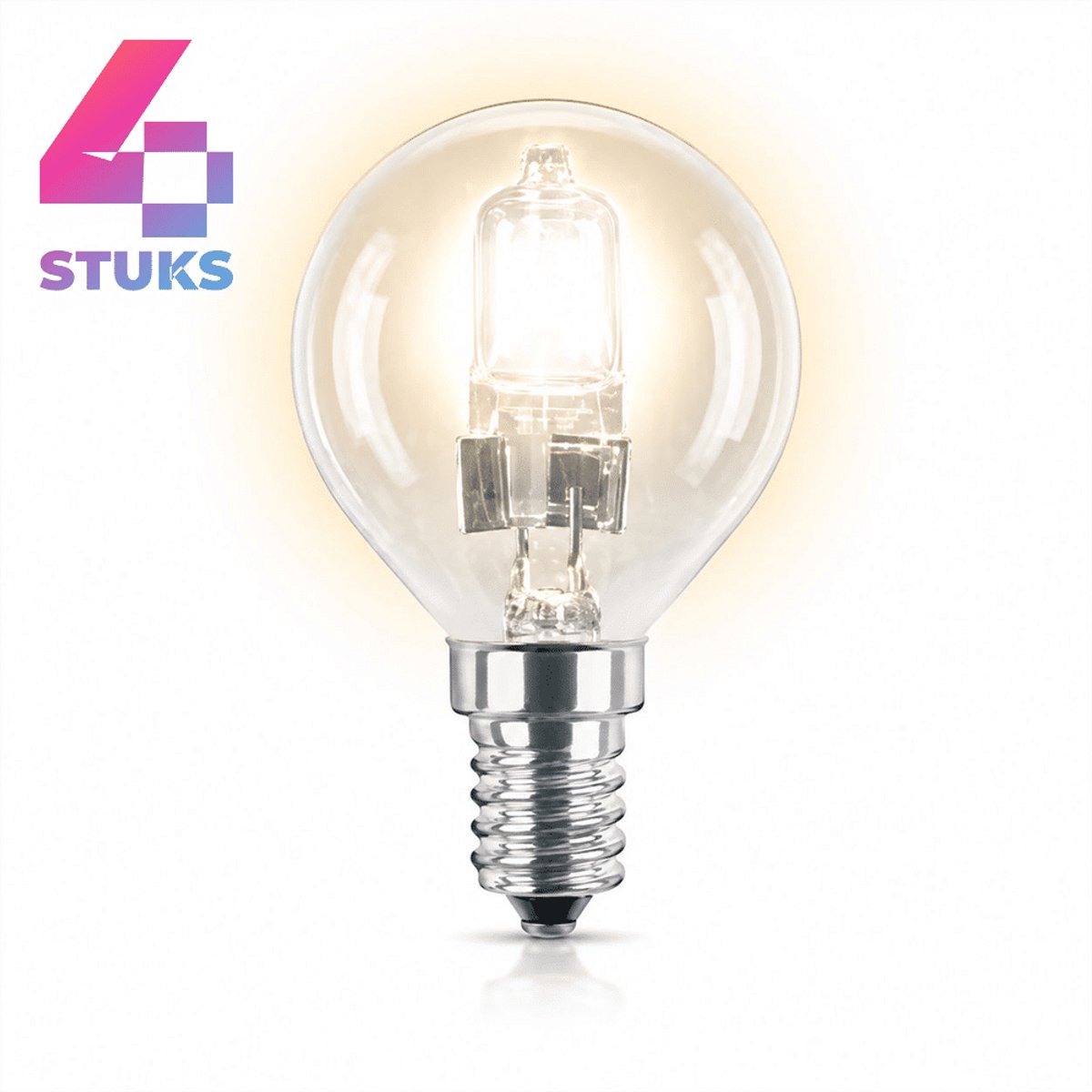4x Kogel Halogeenlamp E14 - 60W - Warm Wit Licht (2700K) - 255 lm - 1 jaar - Dimbaar