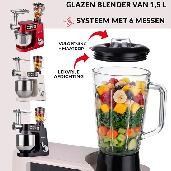 Keukenmachine - Keukenapparaat Mixer - Bakken Deeg Maken - Geïntegreerde Weegschaal - 8 Liter Kom - Rood — afbeelding 2
