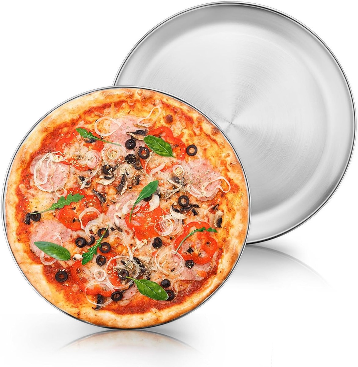 Ronde Pizza Bakplaat 30 cm, Set van 2, Roestvrij Staal, Perfect voor Pizza, Flammkuchen en Ovengebruik, Gezond en Duurzaam, Vaatwasserbestendig