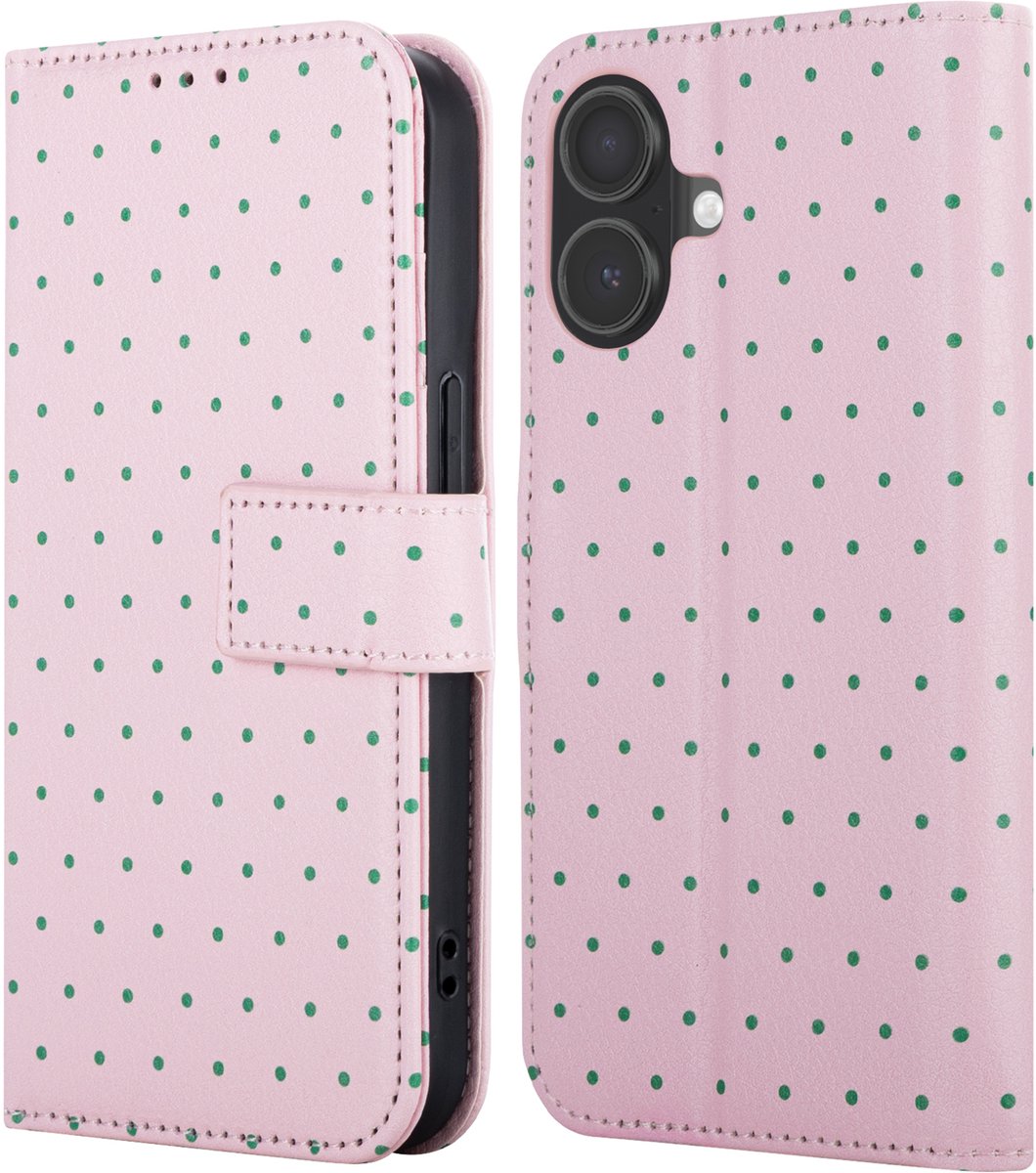 imoshion Hoesje - Geschikt voor Apple iPhone 16 - Design Bookcase smartphone - Happy Dots