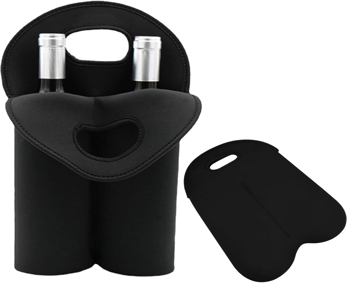 VHV - Wijnkoeler tas - Flessenkoeler - Wijn draagtas - Geïsoleerd - Neopreen - Voor wijnfles en champagnefles - Voor picknick en reizen - 2 items - Zwart