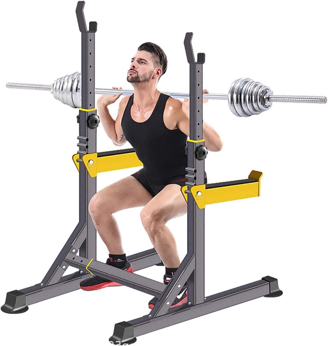 Squat Rack - Fitness Station - Kracht Training - Verstelbare Hoogte - 150kg Capaciteit - Zwart