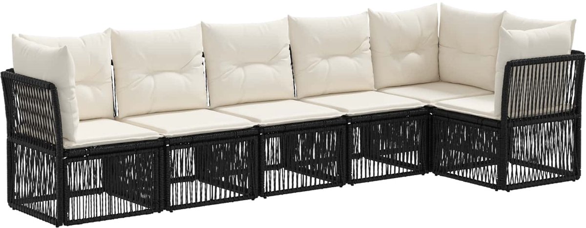 vidaXL - Tuinbank - Set - 6 - pcs - Zwart - poly - rattan