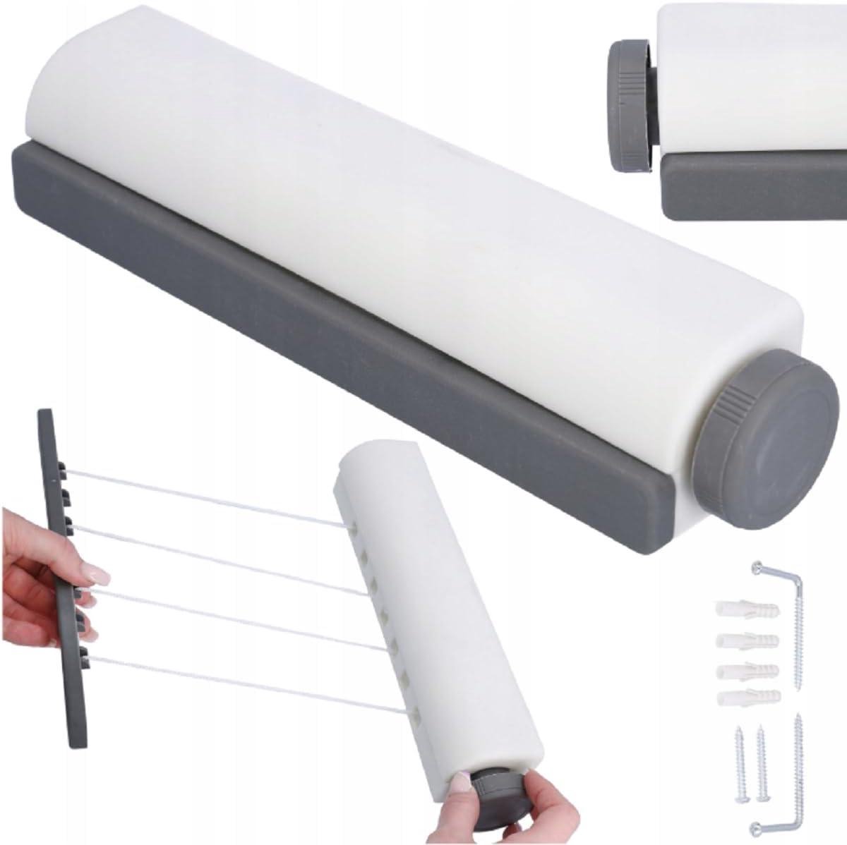 Wanddroger Waslijn uittrekbaar Ruimtebesparend drogen Altijd strakke lijnen 14 meter lijn Wit grijs