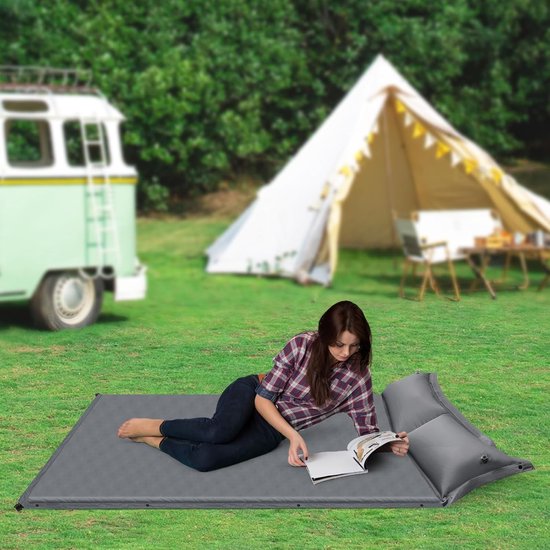 Dubbele Slaapmat - Luchtbed Kamperen - Comfortabel Slapen - Zelfopblazend Systeem - 192 x 132 cm - Grijs — afbeelding 4